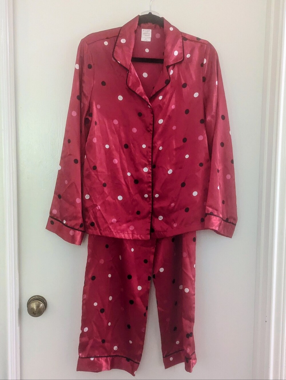 Womens Size S Pajama Set Red Dotted Long Sleeve Lounge Set Soft Button Down Pjs